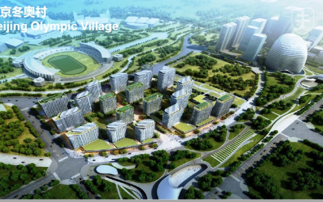Vizualizácia pekinskej olympijskej dediny, ktorej výstavbu majú dokončiť v júni.